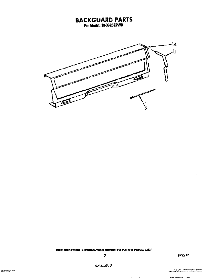 BACKGUARD Diagram and Parts List for SF3020EPW0  Whirlpool Range