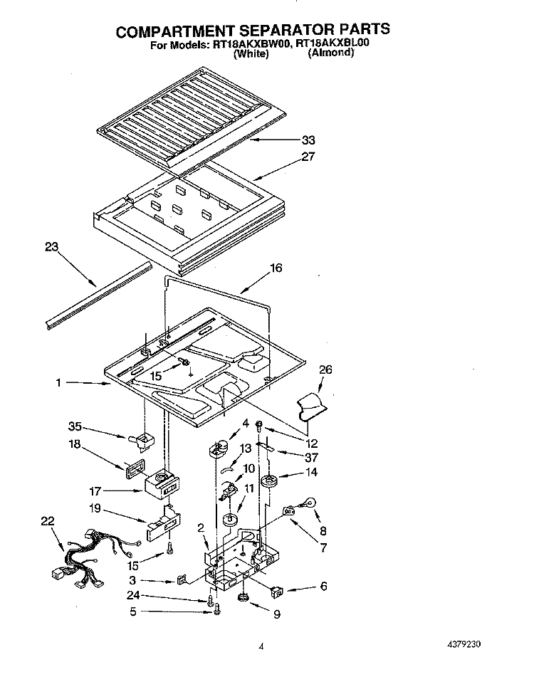 COMPARTMENT SEPARATOR Diagram and Parts List for RT18AKXBW00  Roper Refrigerator