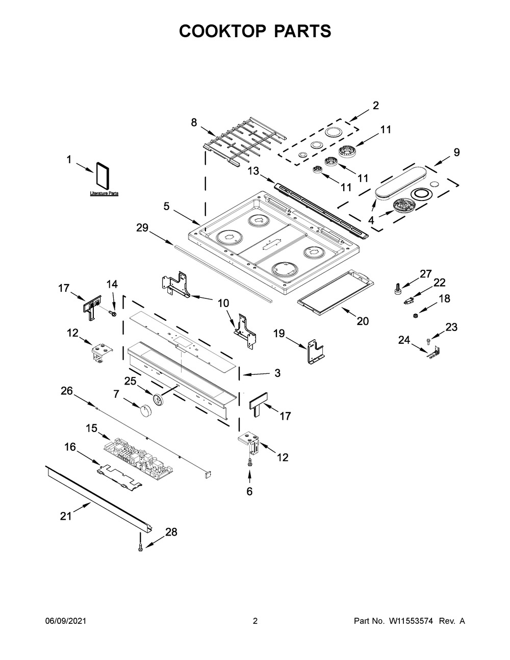 Cooktop Parts Diagram and Parts List for WEGA25H0HZ1  Whirlpool Range