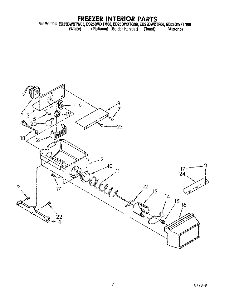 FREEZER INTERIOR Diagram and Parts List for ED25DWXTF00  Whirlpool Refrigerator