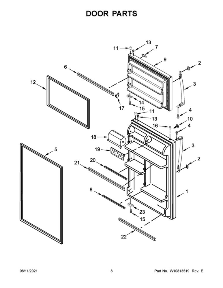 Door Parts Diagram and Parts List for WRT318FZDB01  Whirlpool Refrigerator