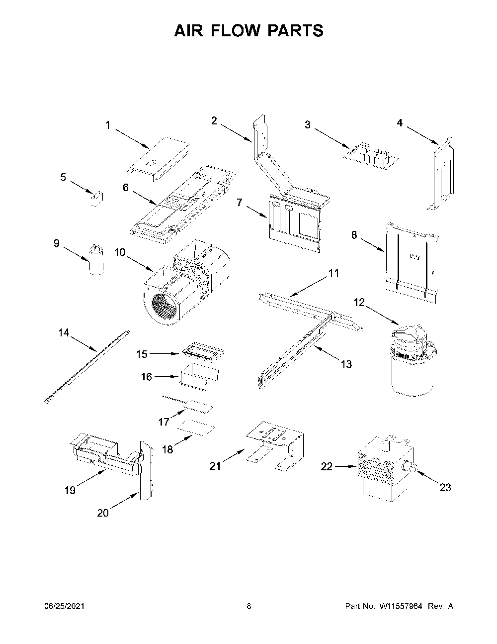 05 - Air Flow Parts Diagram and Parts List for YWML75011HW11  Whirlpool Microwave