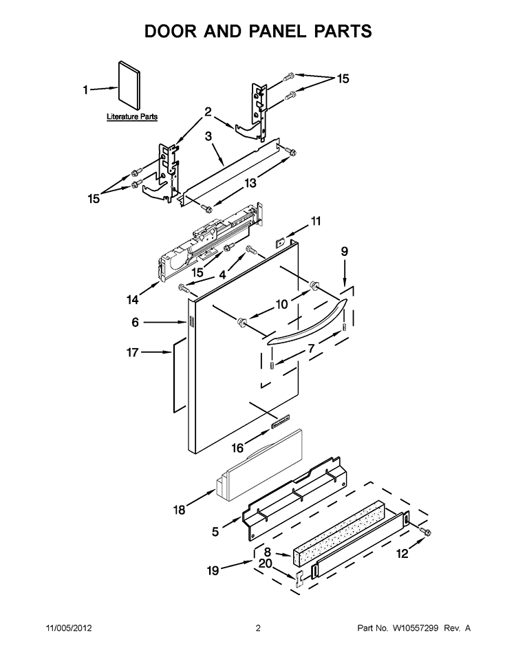 DOOR AND PANEL PARTS Diagram and Parts List for KUDE70FXSS5  KitchenAid Dishwasher