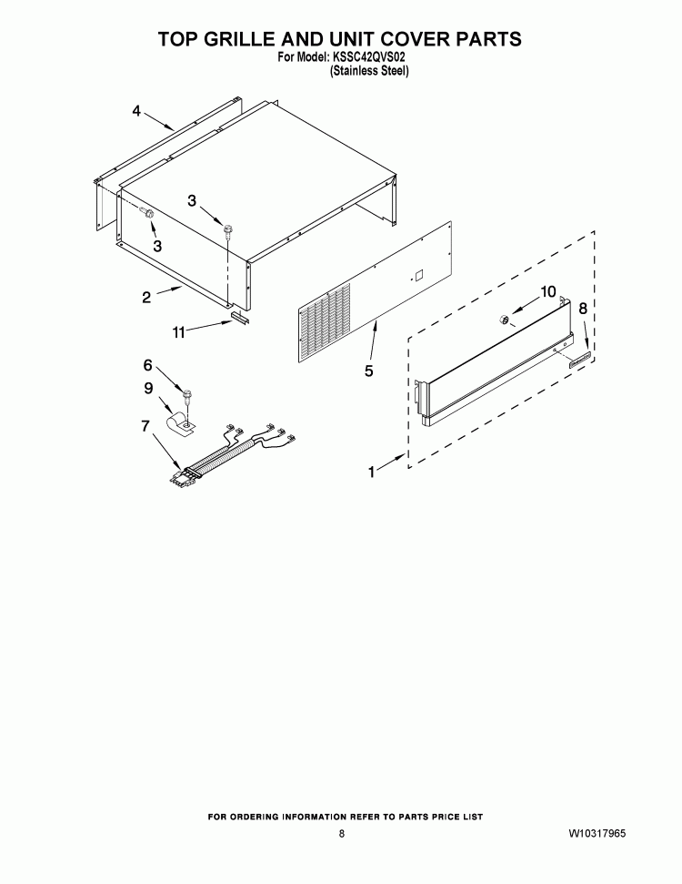 TOP GRILLE AND UNIT COVER PARTS Diagram and Parts List for KSSC42QVS02  KitchenAid Refrigerator