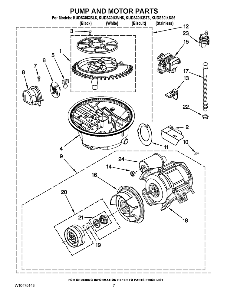PUMP AND MOTOR PARTS Diagram and Parts List for KUDS30IXBT6  KitchenAid Dishwasher