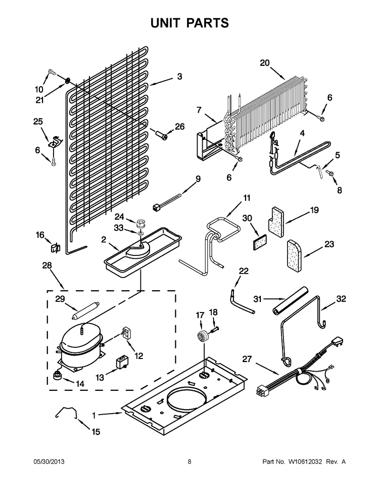 UNIT PARTS Diagram and Parts List for W8TXNWMBQ00  Whirlpool Refrigerator