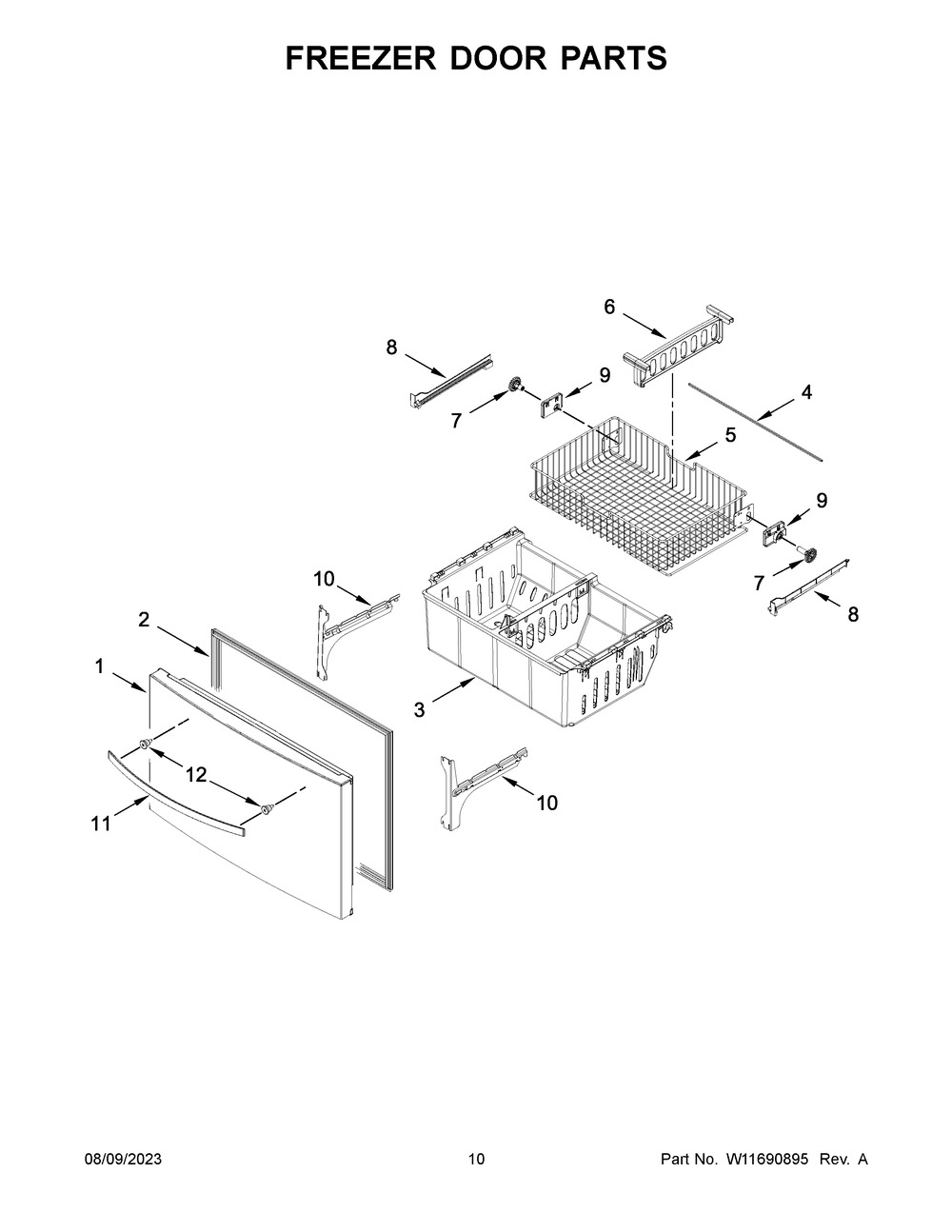Freezer Door Parts Diagram and Parts List for WRX735SDHB08  Whirlpool Refrigerator