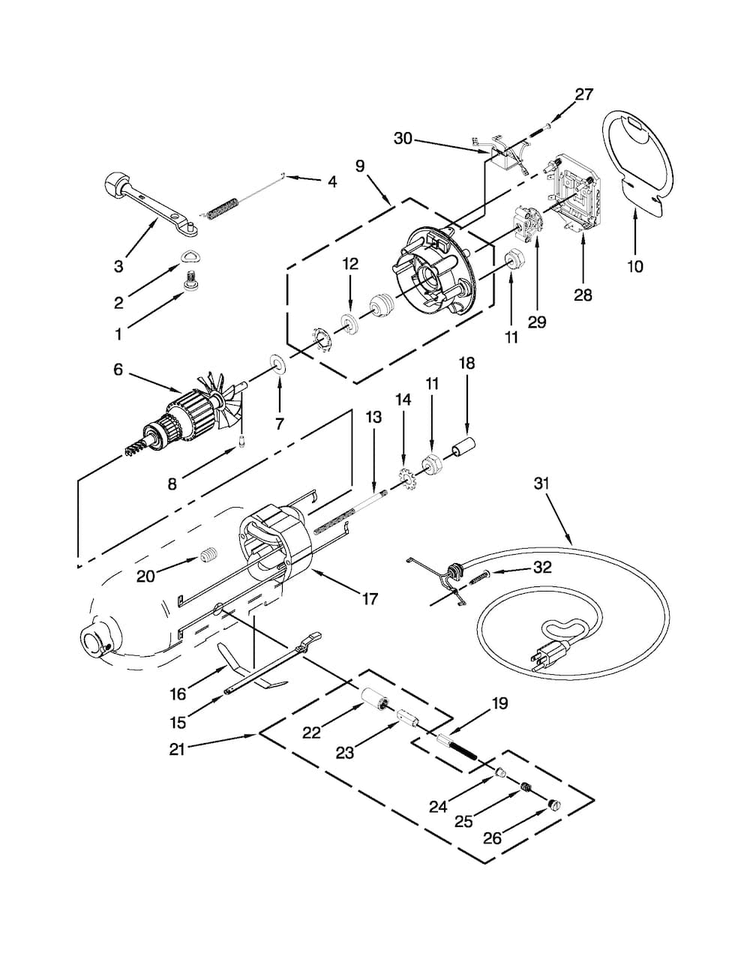 Motor And Control Unit Parts Diagram and Parts List for 5KSM156AAZ0  KitchenAid Mixer