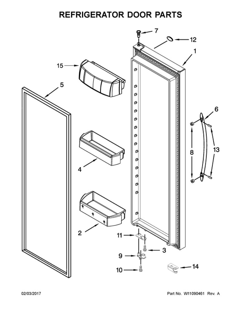 Refrigerator Door Parts Diagram and Parts List for WRS970CIDE01  Whirlpool Refrigerator