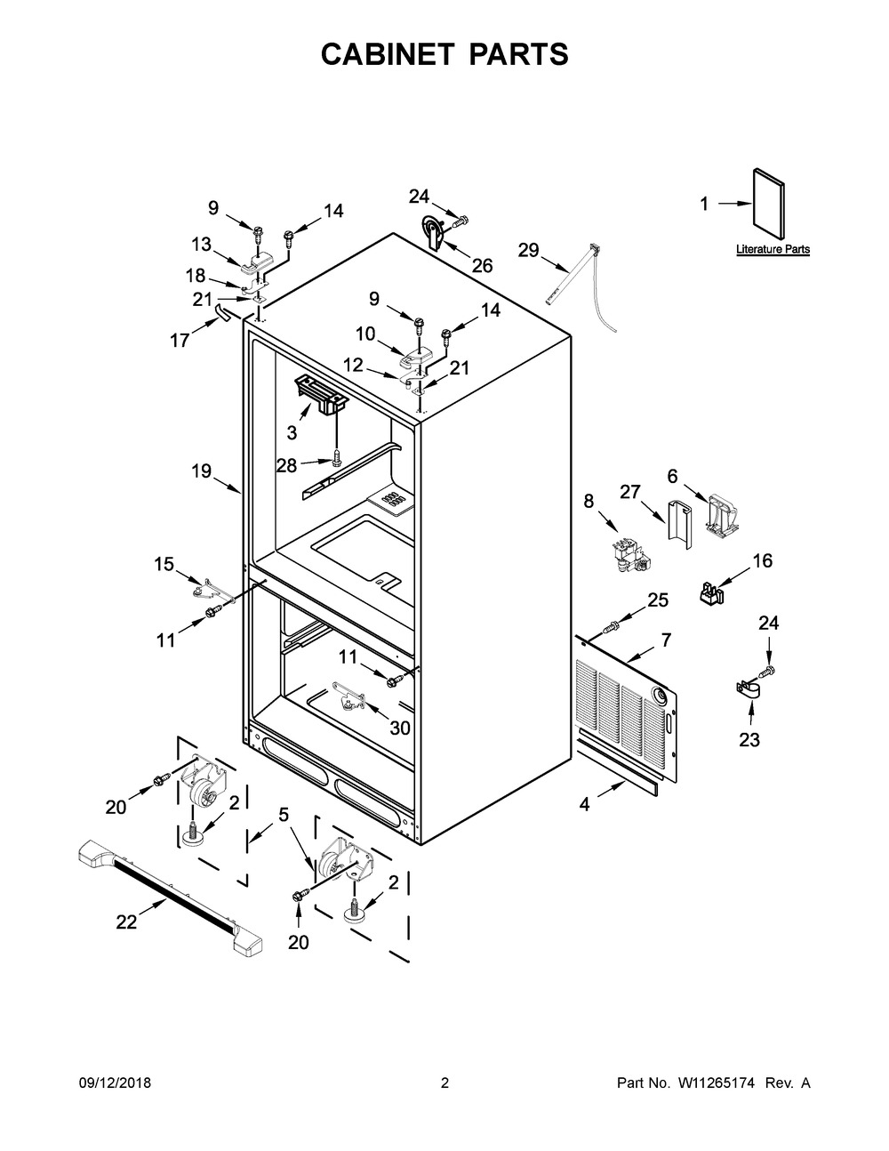 Cabinet Parts Diagram and Parts List for WRFA35SWHZ01  Whirlpool Refrigerator