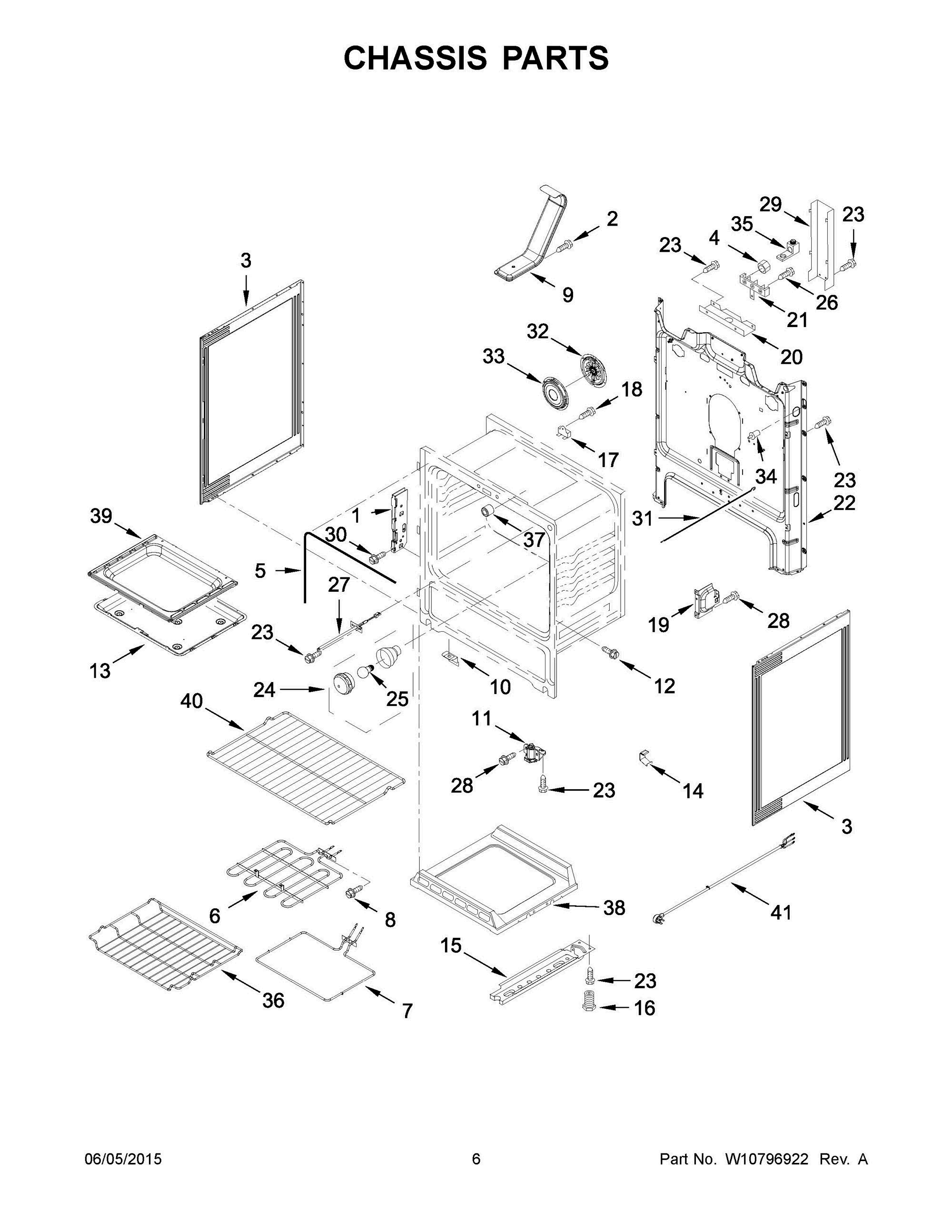 04 - CHASSIS PARTS Diagram and Parts List for YWFE540H0EB0  Whirlpool Range