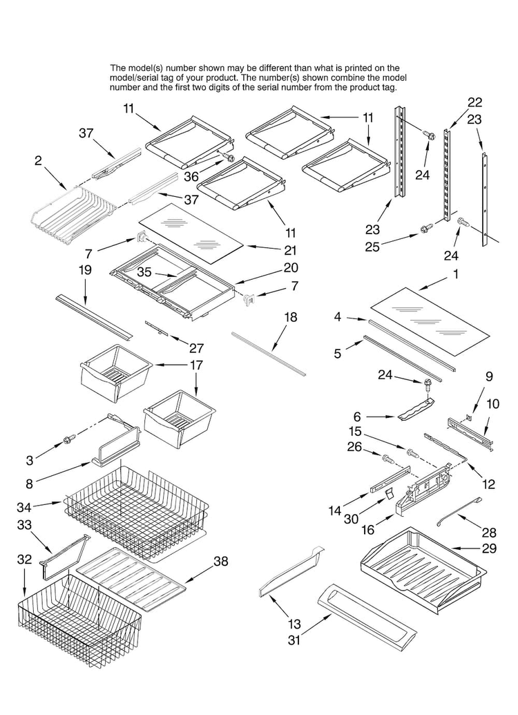 Shelf Parts Diagram and Parts List for GX5SHTXTL11  Whirlpool Refrigerator