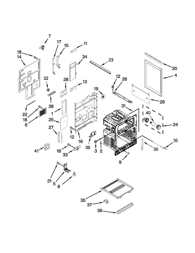 Chassis Parts Diagram and Parts List for WGE755C0BH02  Whirlpool Range