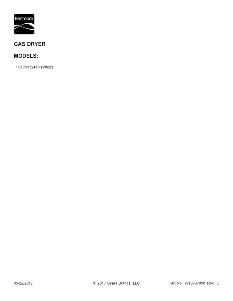 Cover Sheet Diagram and Parts List for 11076132410  Kenmore Dryer