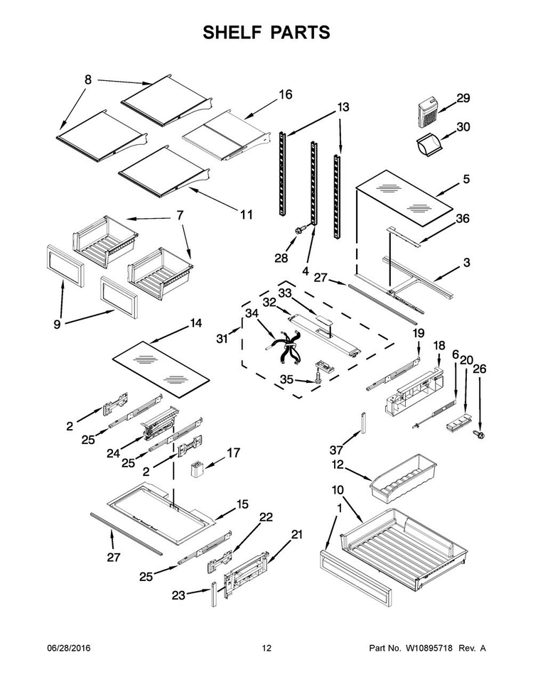 Shelf Parts Diagram and Parts List for KRFF707EBS00  KitchenAid Refrigerator