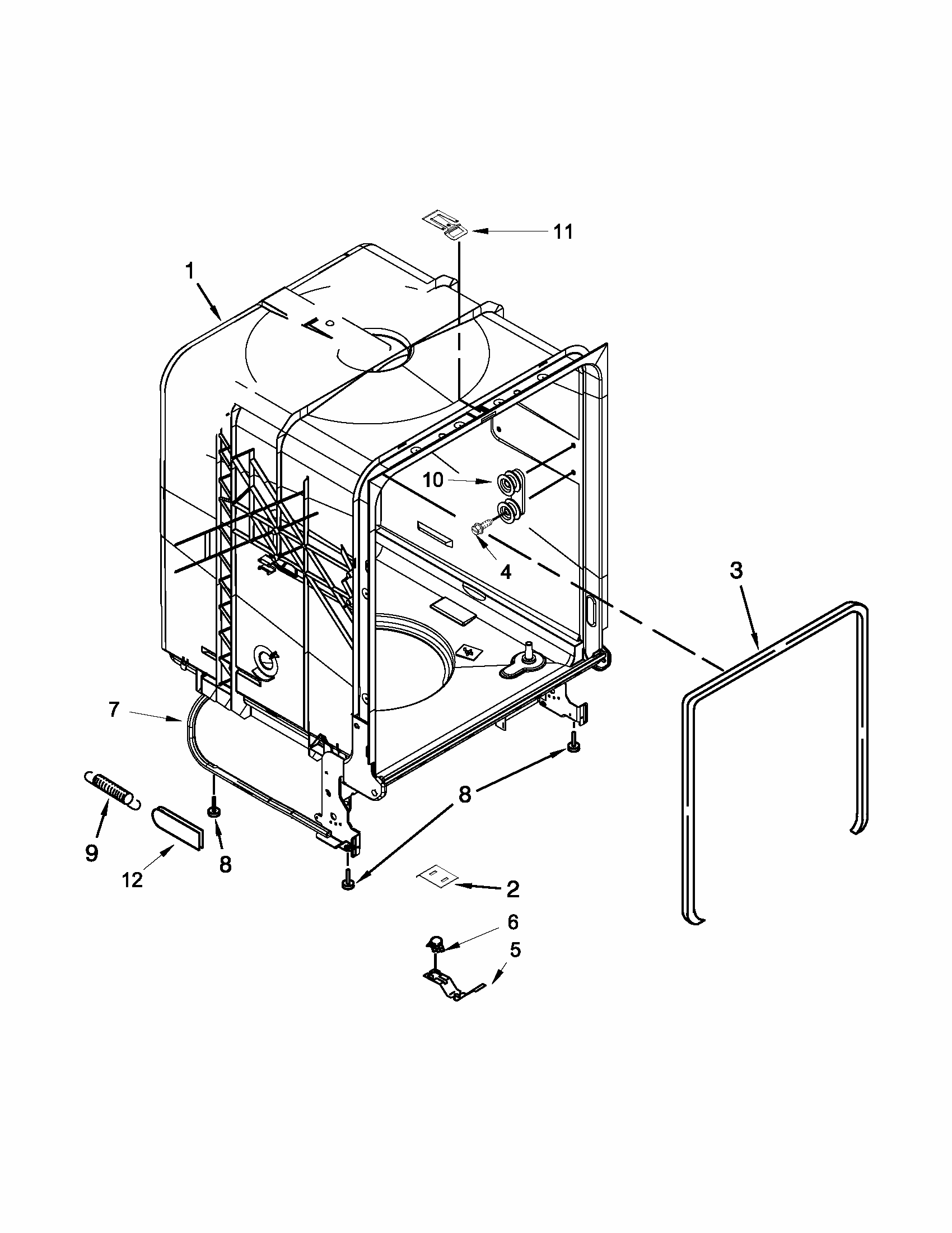 Tub And Frame Parts Diagram and Parts List for 66517152K212  Kenmore Dishwasher
