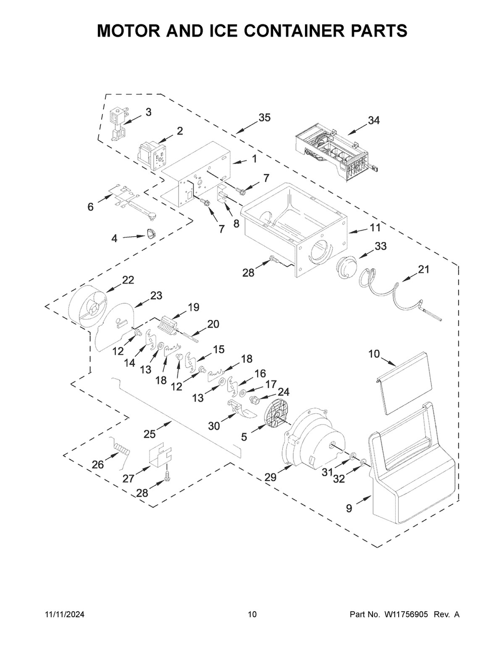 06 - Motor And Ice Container Parts Diagram and Parts List for WRS315SDHZ19  Whirlpool Refrigerator