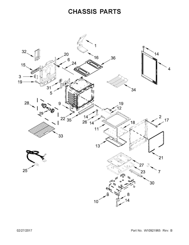 Chassis Parts Diagram and Parts List for KFGG500EBL2  KitchenAid Range