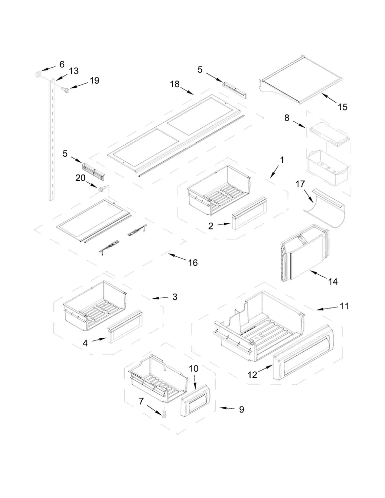Shelf Parts Diagram and Parts List for KBBL206ESS00  KitchenAid Refrigerator