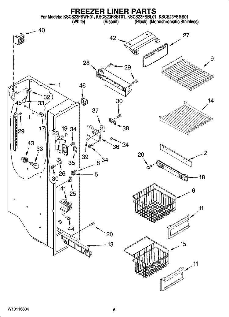 FREEZER LINER PARTS Diagram and Parts List for KSCS23FSBT01  KitchenAid Refrigerator