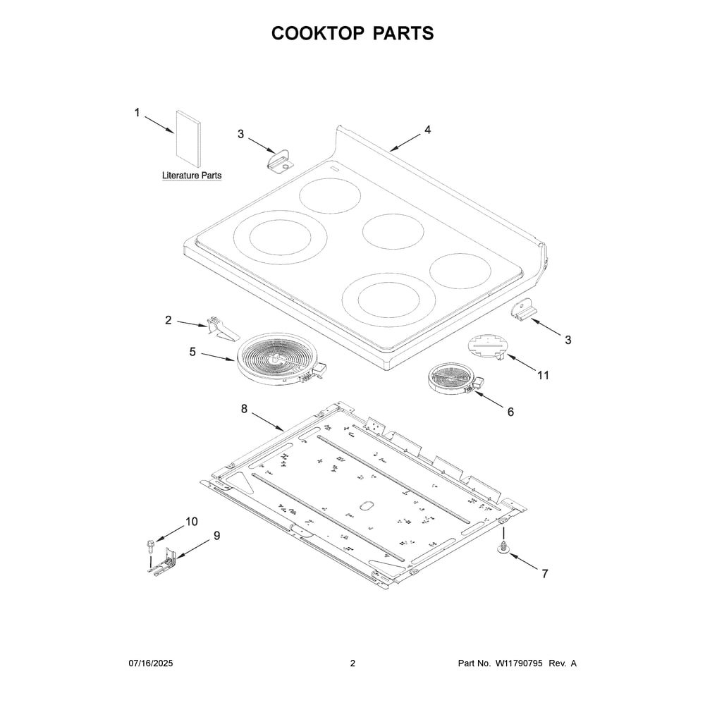 Cooktop Parts Diagram and Parts List for YWFES3330RB2  Whirlpool Range