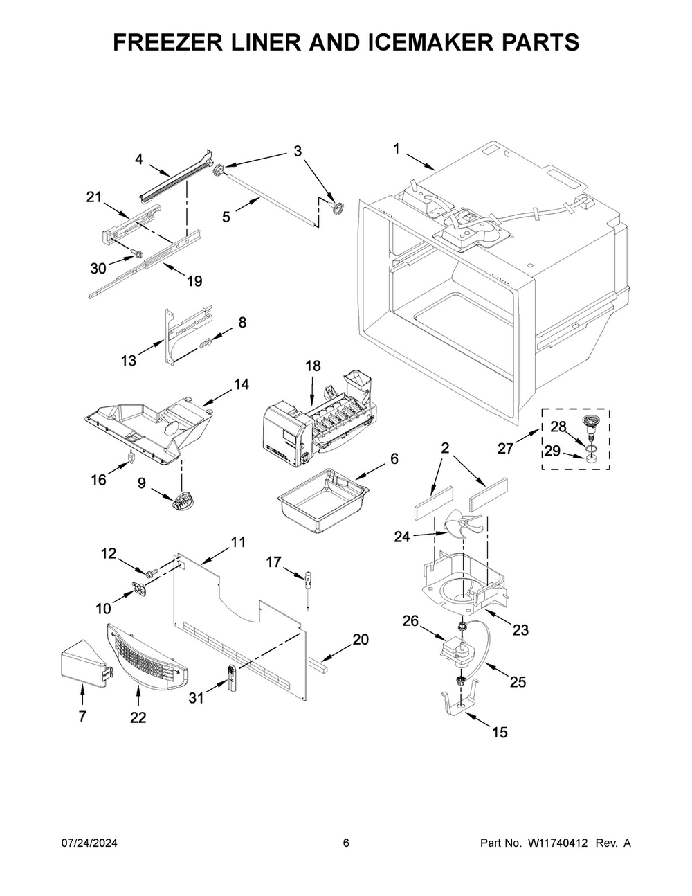 04 - Freezer Liner And Icemaker Parts Diagram and Parts List for WRF540CWHV10  Whirlpool Refrigerator