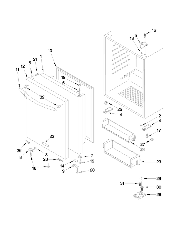 Door Parts Diagram and Parts List for WUR50X24EM00  Whirlpool Refrigerator