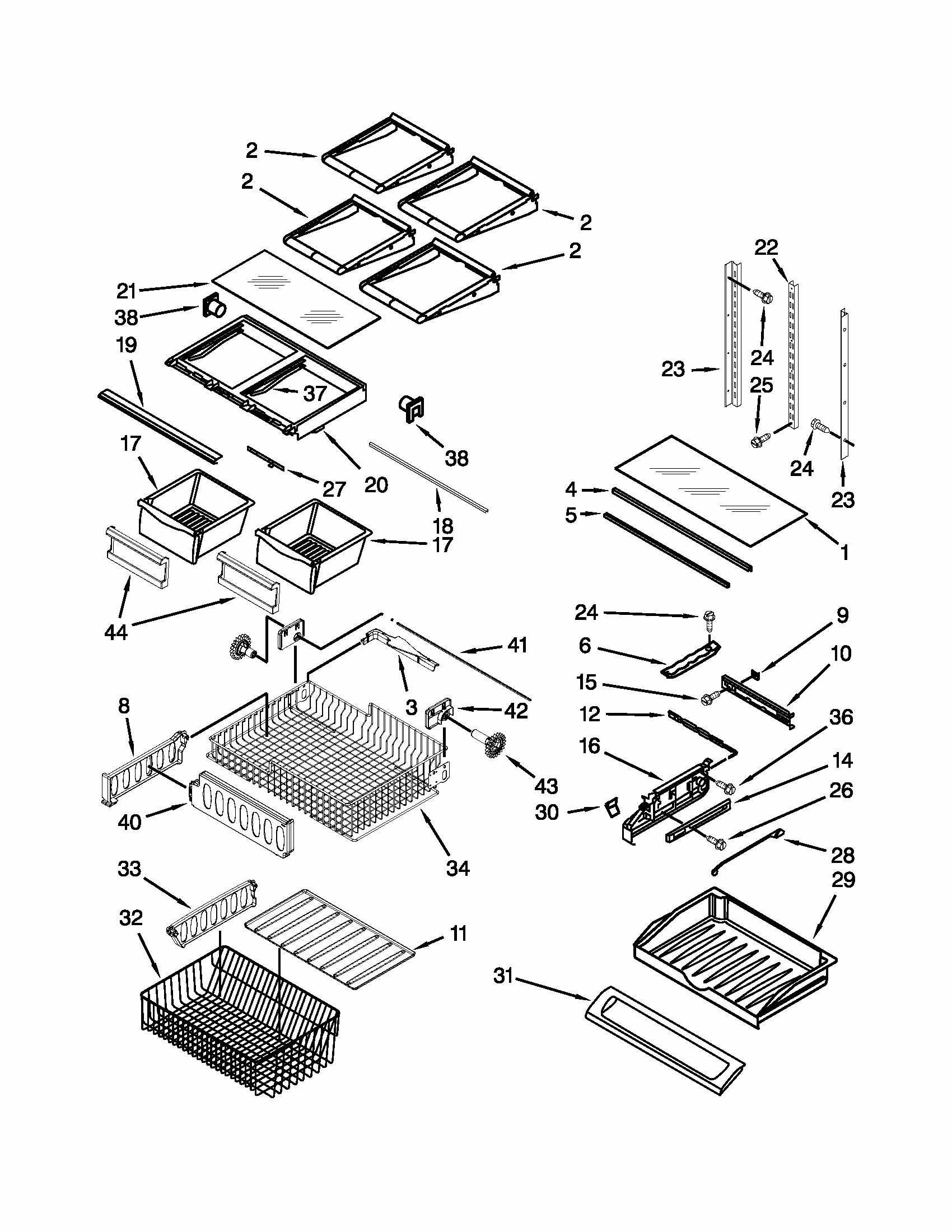 Shelf Parts Diagram and Parts List for 59679533019  Kenmore Refrigerator