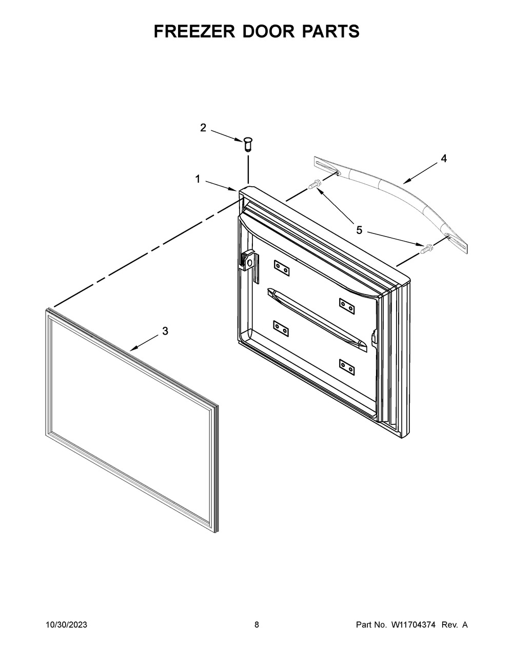 Freezer Door Parts Diagram and Parts List for WRFA60SMHZ03  Whirlpool Refrigerator