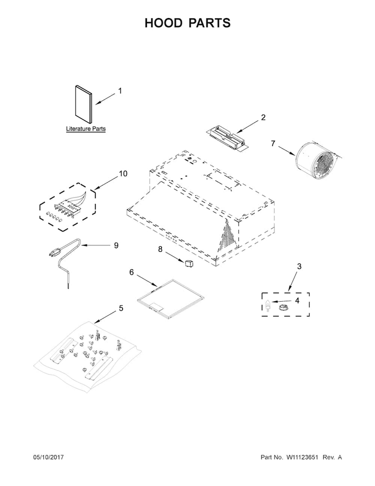 Hood Parts Diagram and Parts List for UXT5530AAS3  Whirlpool Range Hood