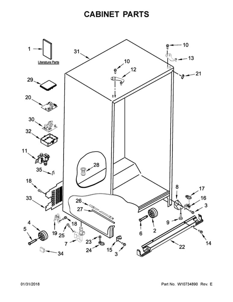 Cabinet Parts Diagram and Parts List for WRS970CIDM00  Whirlpool Refrigerator