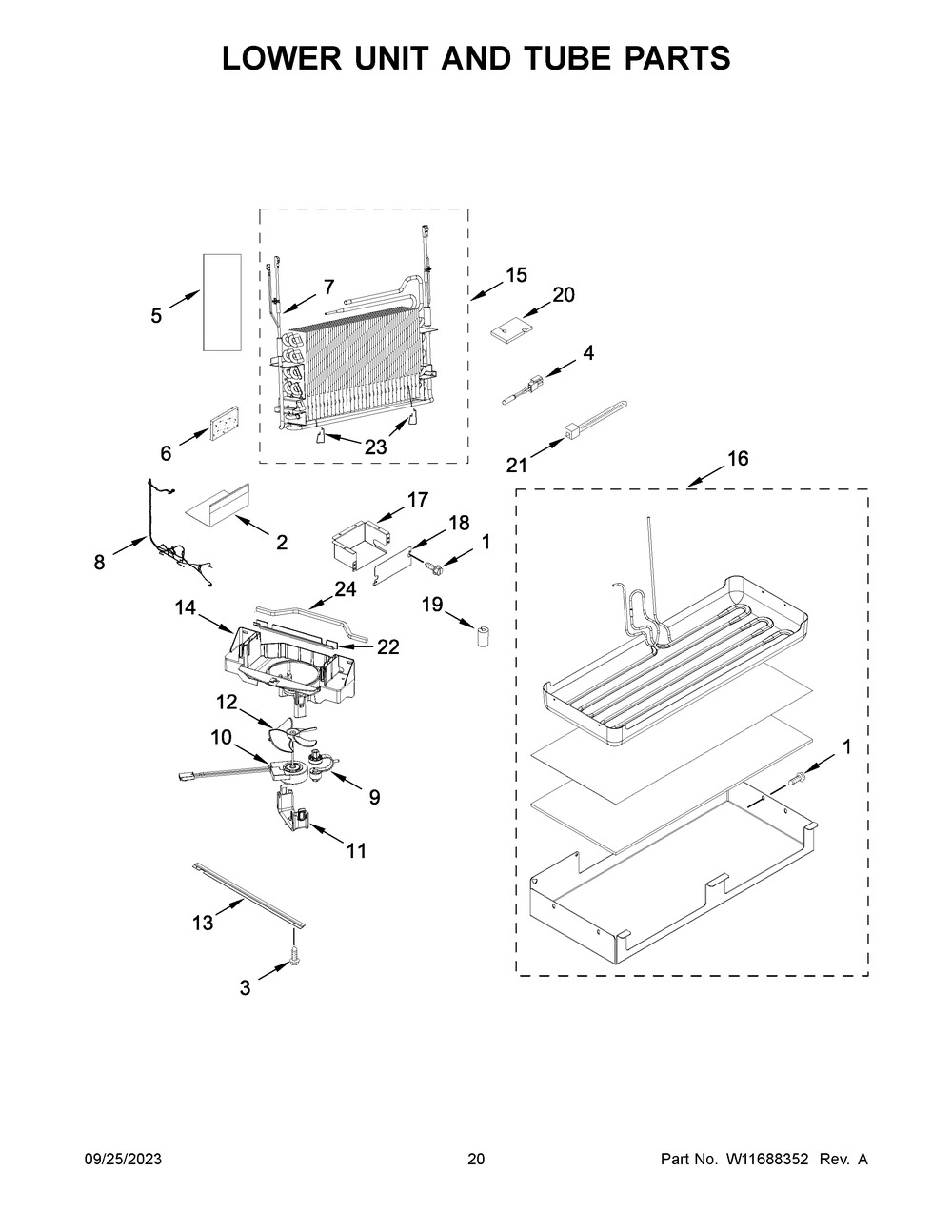 Lower Unit And Tube Parts Diagram and Parts List for KBFN506ESS05  KitchenAid Refrigerator