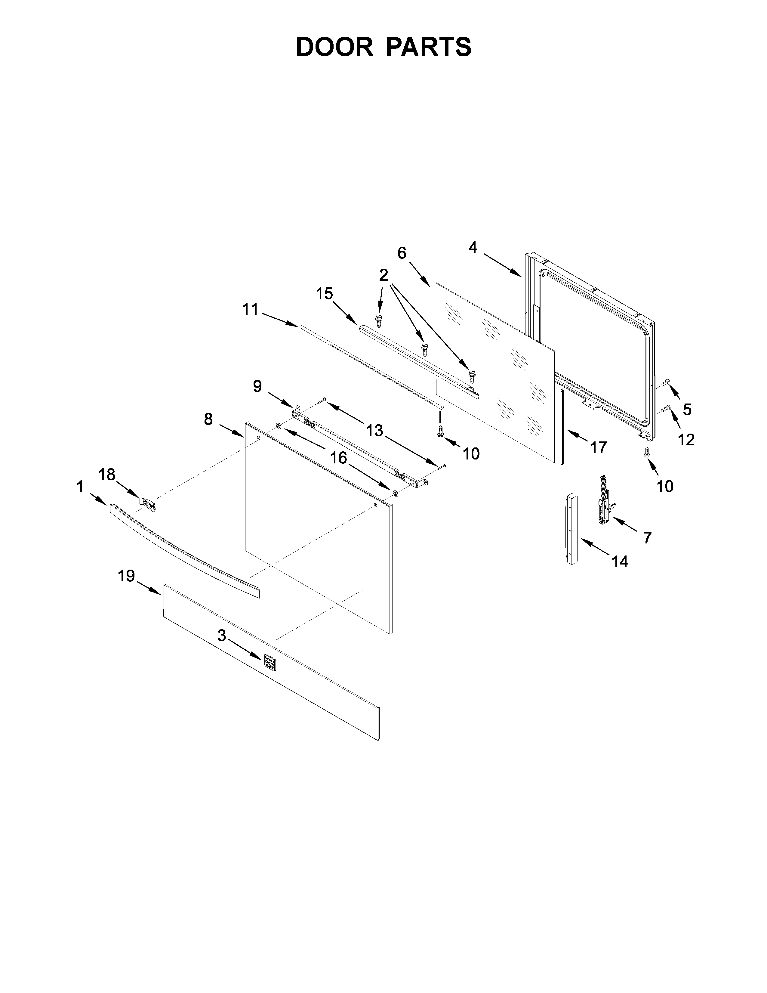 Door Parts Diagram and Parts List for 66542783710  Kenmore Range