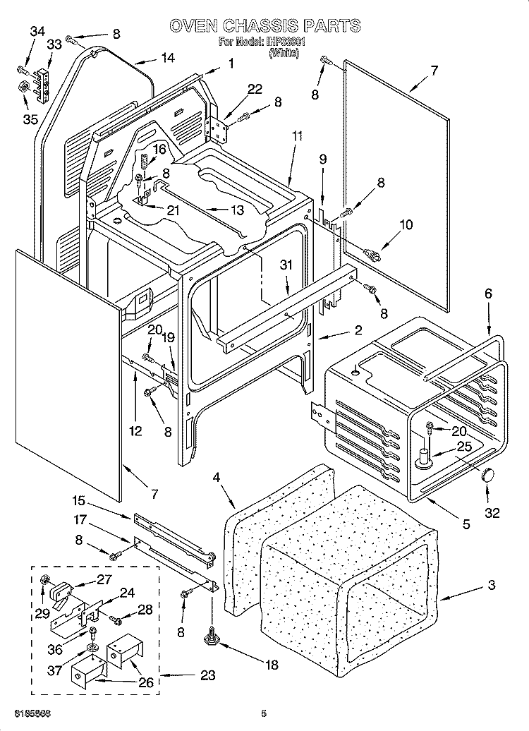 OVEN CHASSIS PARTS Diagram and Parts List for IHP33801  Inglis Range