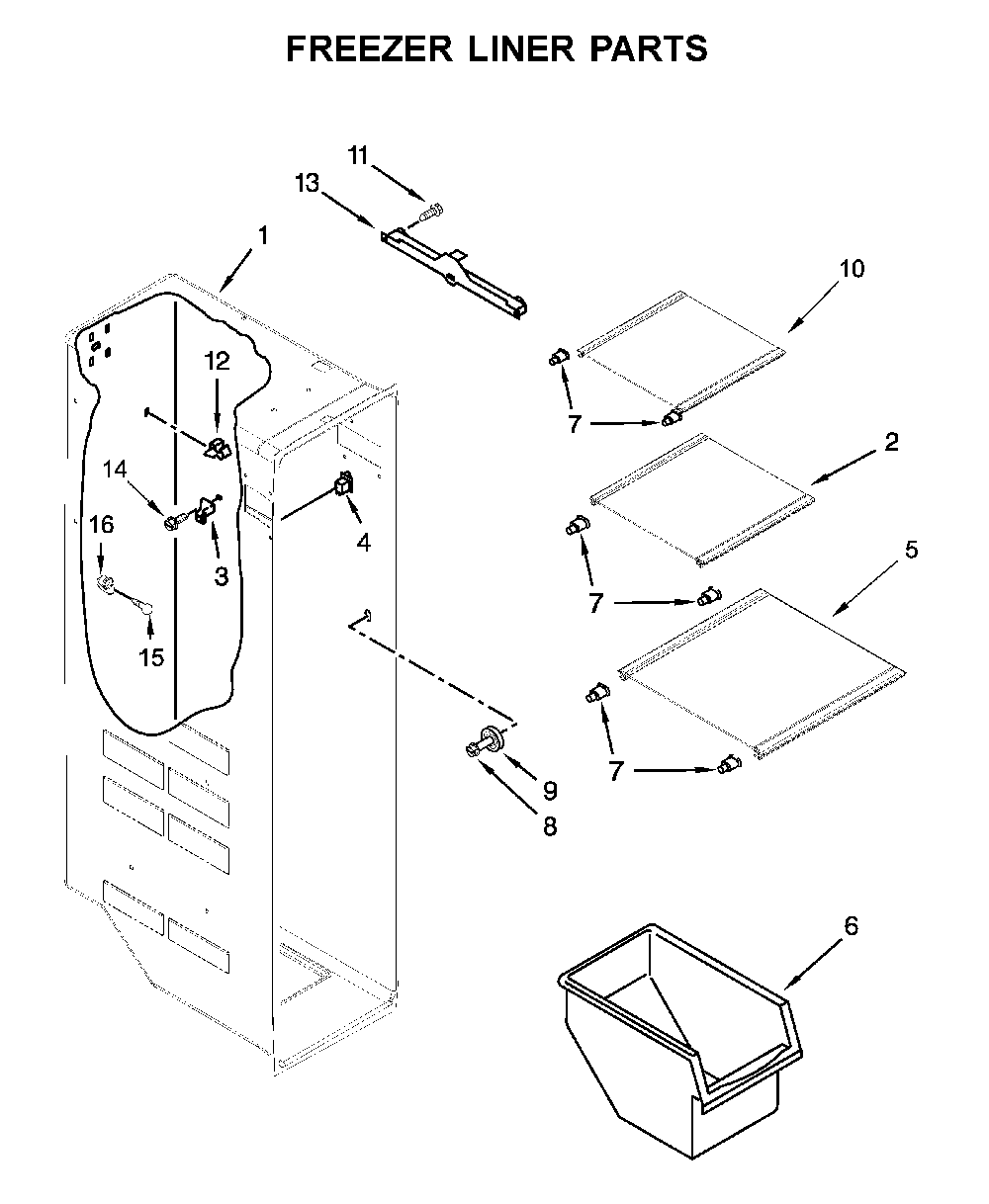 Freezer liner parts Diagram and Parts List for 10651115710  Kenmore Refrigerator