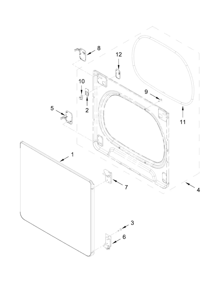 Door Parts Diagram and Parts List for 11078132413  Kenmore Dryer