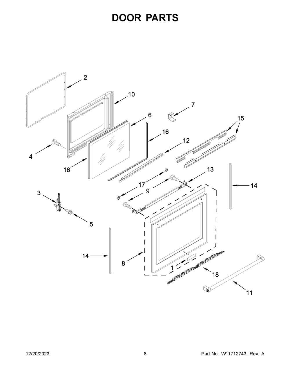 Door Parts Diagram and Parts List for KFEG504KPS4  KitchenAid Range
