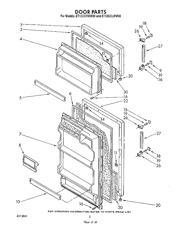 DOOR Diagram and Parts List for ET12CCRWN00  Whirlpool Refrigerator