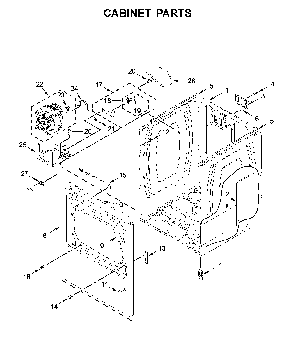 Cabinet parts Diagram and Parts List for WED5100HC1  Whirlpool Dryer