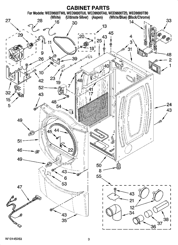 CABINET PARTS Diagram and Parts List for WED9600TA0  Whirlpool Dryer