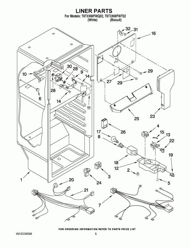 LINER PARTS Diagram and Parts List for T6TXNWFWQ02  Estate Refrigerator