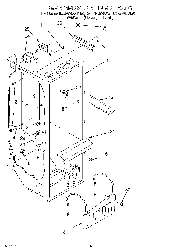 REFRIGERATOR LINER Diagram and Parts List for KSUP27QDBL00  KitchenAid Refrigerator