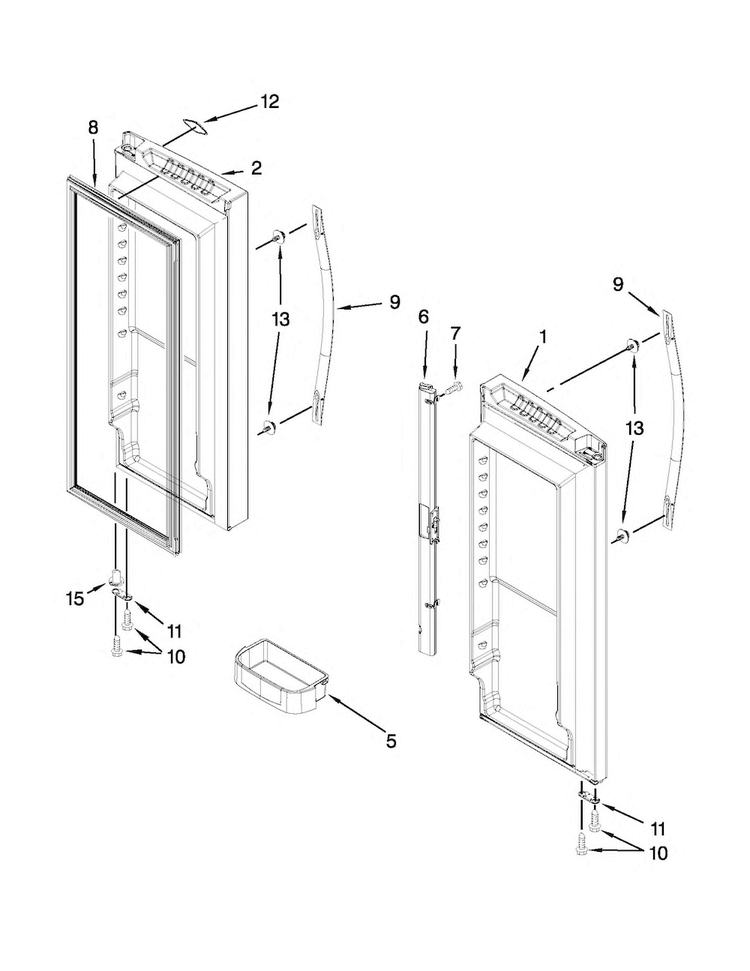 Refrigerator Door Parts Diagram and Parts List for WRF535SMBM00  Whirlpool Refrigerator