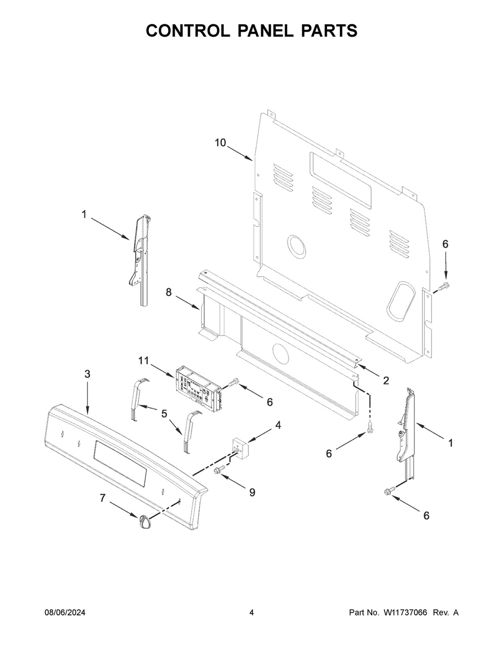 03 - Control Panel Parts Diagram and Parts List for YAER6603SMS1  Whirlpool Wall Oven