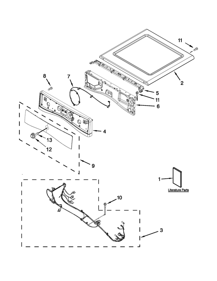 Top And Console Parts Diagram and Parts List for BSG17CCANA0  Whirlpool Dryer
