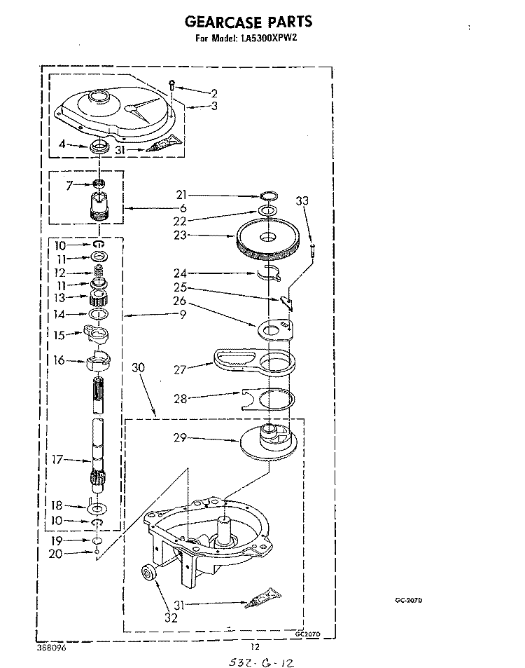 GEARCASE Diagram and Parts List for LA5300XPW2  Whirlpool Washer