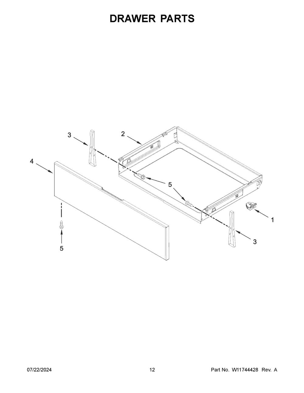 07 - Drawer Parts Diagram and Parts List for WFGS5030RV0  Whirlpool Range