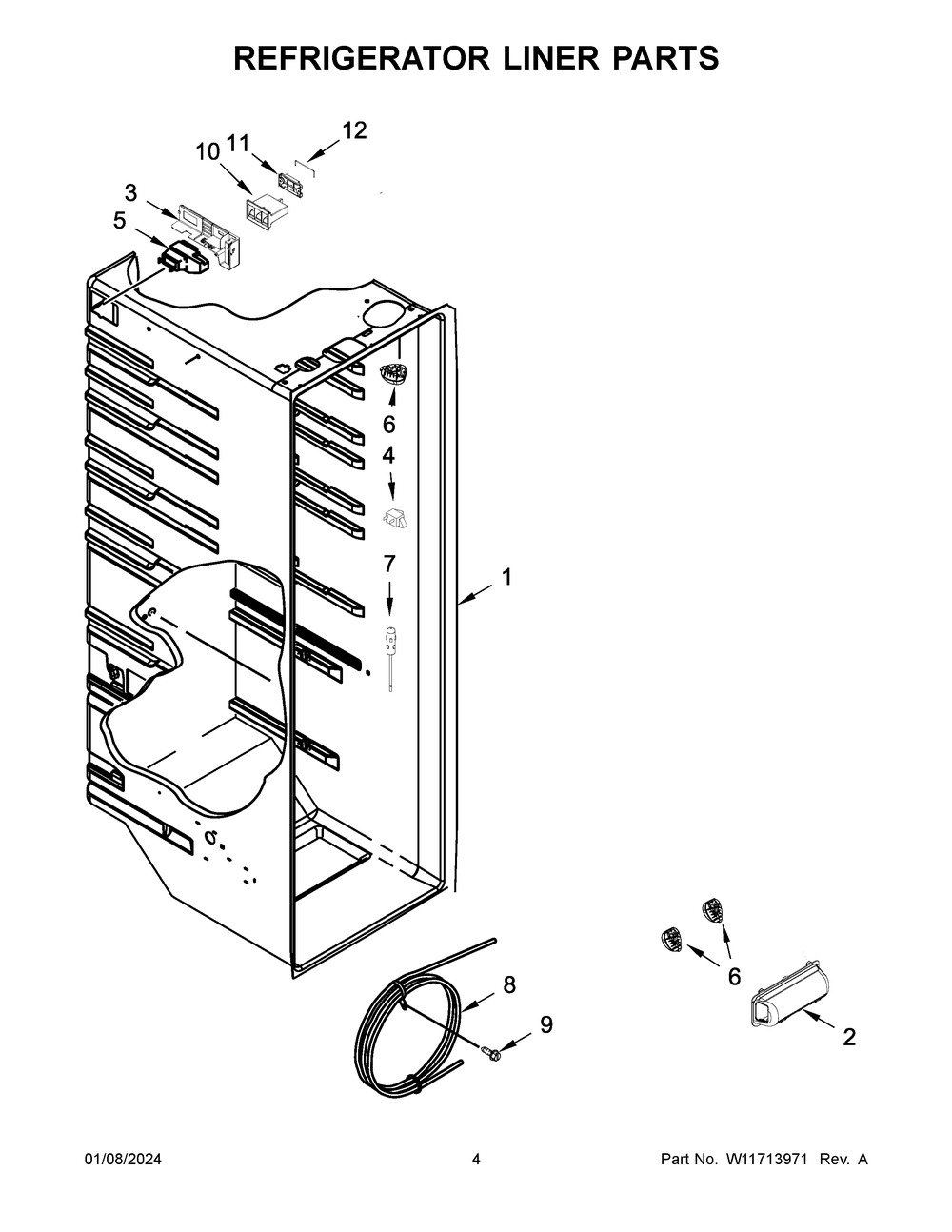 Refrigerator Liner Parts Diagram and Parts List for WRS315SDHZ17  Whirlpool Refrigerator