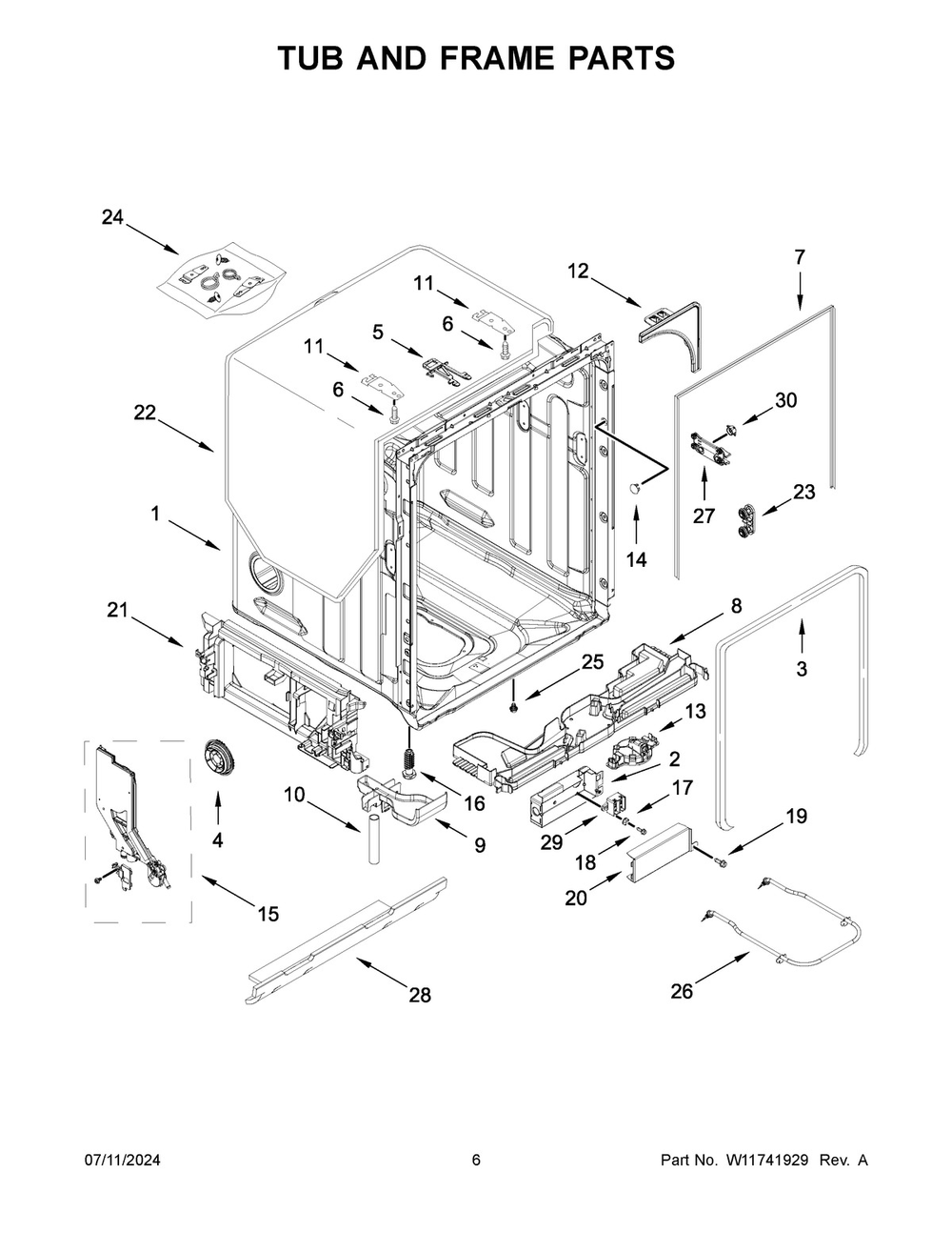 04 - Tub And Frame Parts Diagram and Parts List for WDTS7024RZ0  Whirlpool Dishwasher