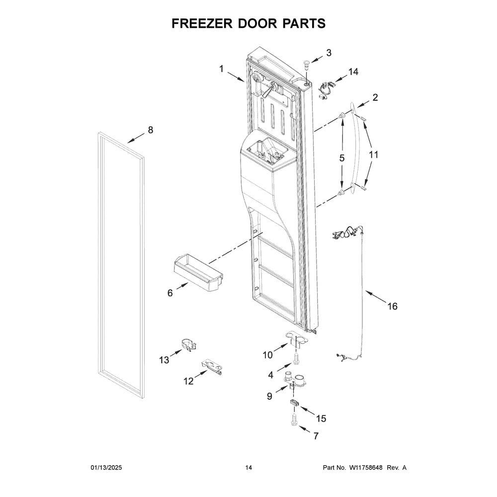 Freezer Door Parts Diagram and Parts List for WRSC5536RZ00  Whirlpool Refrigerator